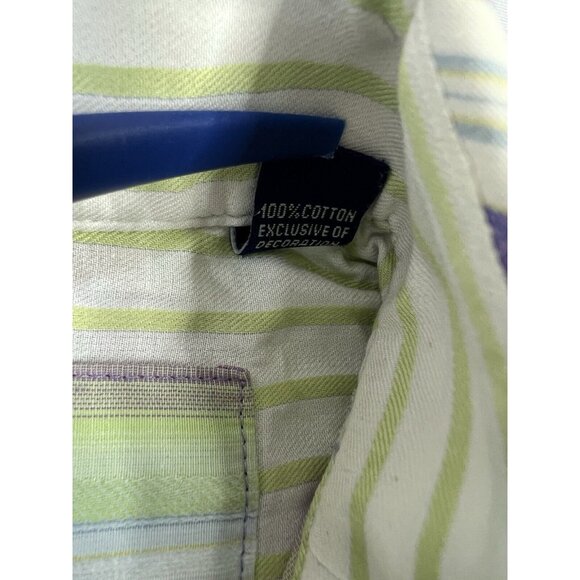 Robert Graham Dress Shirt Lime GreenPurple White Striped Colorful Button Down - Picture 15 of 16